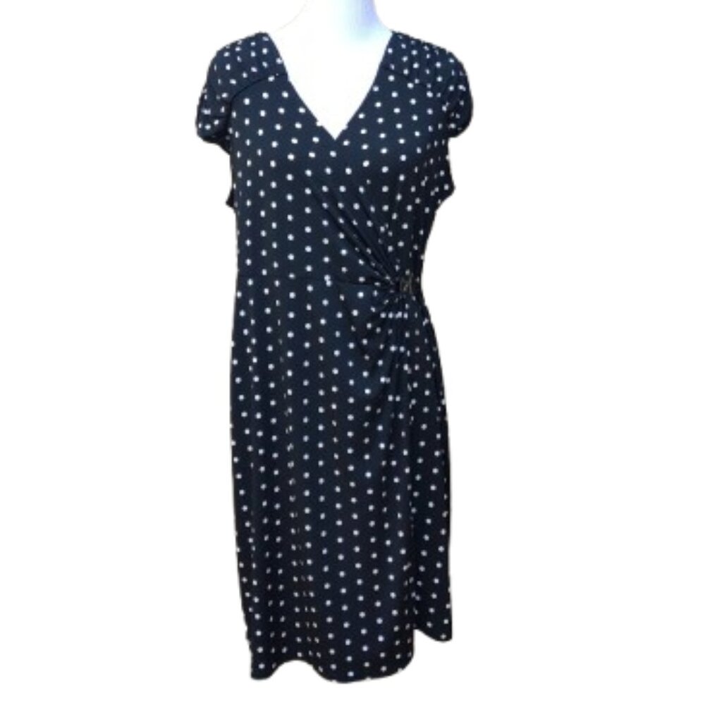 Alfani Black Polka-Dot Wrap Dress V-Neck NWT Stretch Short Sleeves Classic